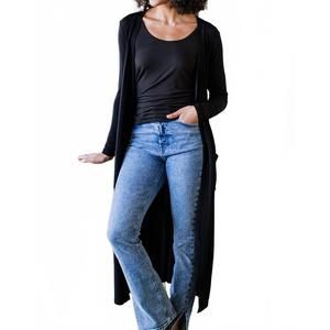 NEW YALA brooke cardigan duster bamboo sweater in black heather